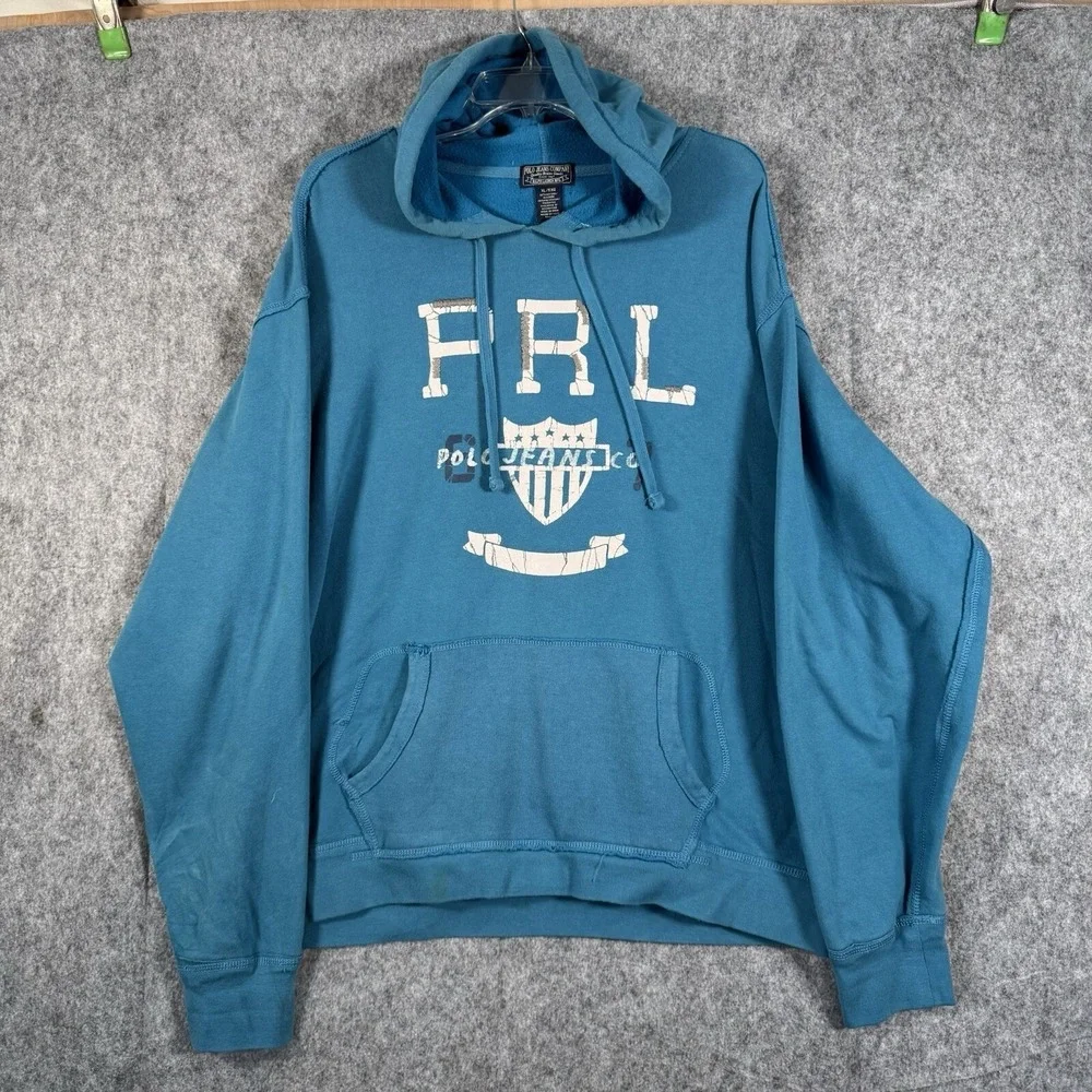 Vtg Polo Ralph Lauren Sweatshirt Hoodie Mens XL Blue Distressed punk hipster